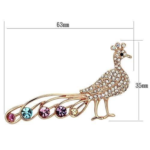 Flash rose gold white metal brooch featuring top grade multi-color crystals, elegantly designed for stylish accessorizing.
