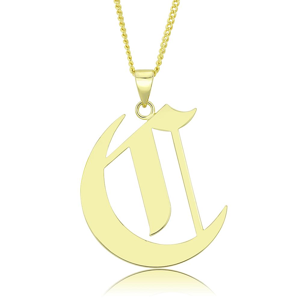 LO228 Gold Brass Chain Pendant with a sleek design, featuring a shiny gold finish and no center stone, perfect for layering or standalone wear.