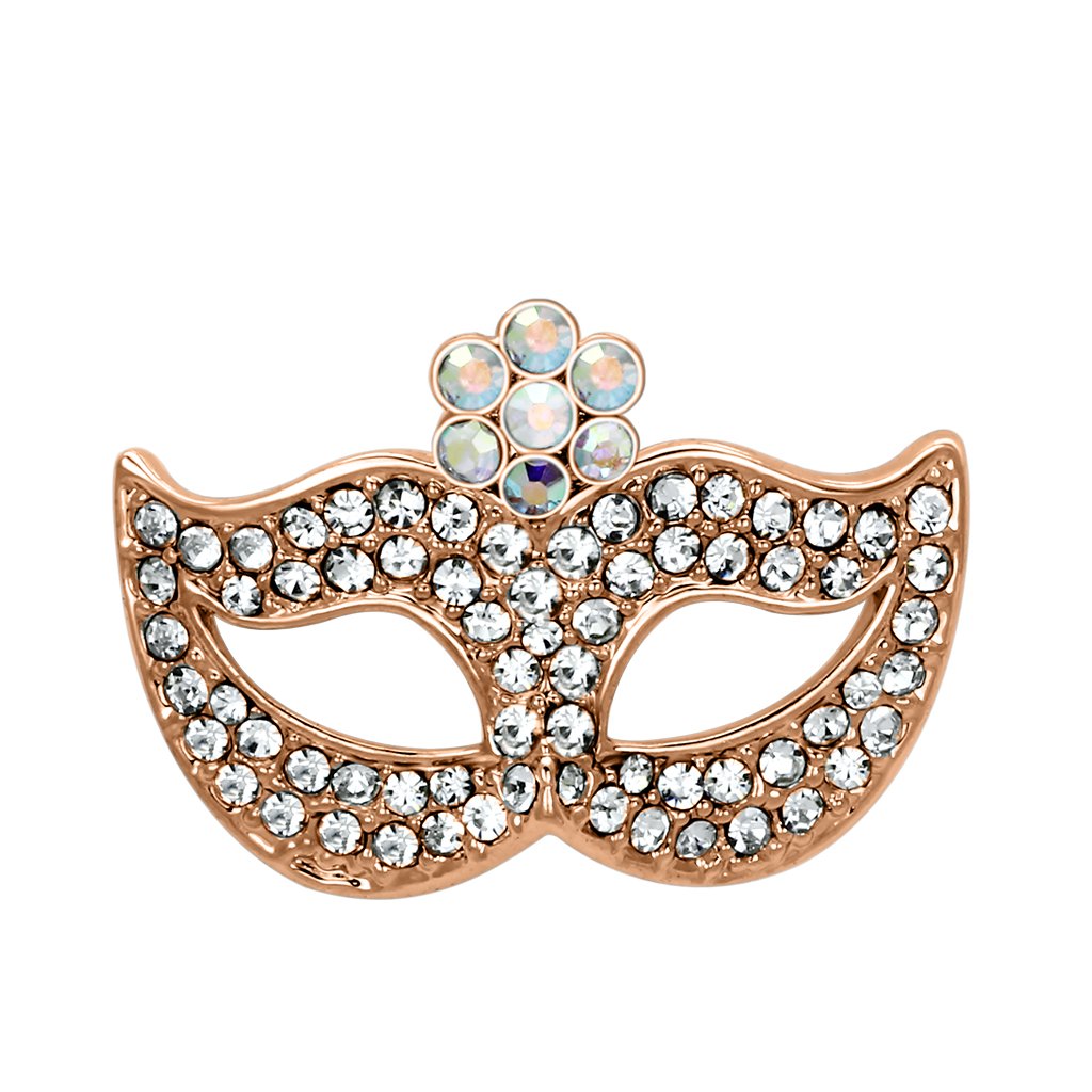 LO2807 Imitation Rhodium White Metal Brooch featuring a top grade crystal centerpiece with Aurora Borealis color effect.