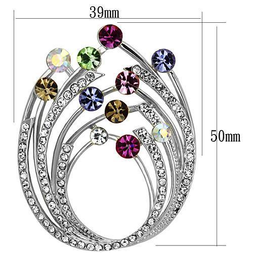 LO2811 Imitation Rhodium White Metal Brooch featuring multi-color top grade crystals, elegantly designed for versatile wear.
