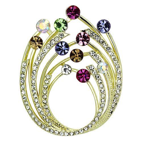 LO2812 Flash Gold White Metal Brooch with multi-color top-grade crystals, showcasing elegant design and craftsmanship.