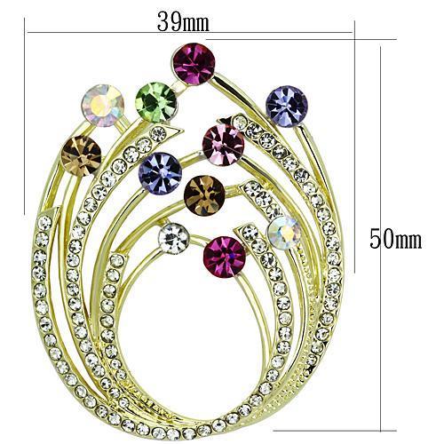 LO2812 Flash Gold White Metal Brooch with multi-color top-grade crystals, showcasing elegant design and craftsmanship.