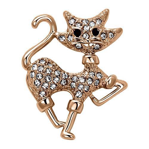 LO2820 Flash Rose Gold White Metal Brooch featuring a top-grade clear crystal, elegantly designed for stylish accessorizing.