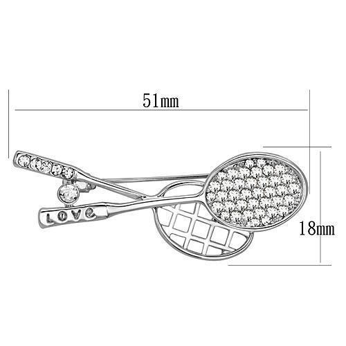 LO2827 Imitation Rhodium White Metal Brooch featuring a clear top-grade crystal centerpiece, elegantly designed for formal occasions.