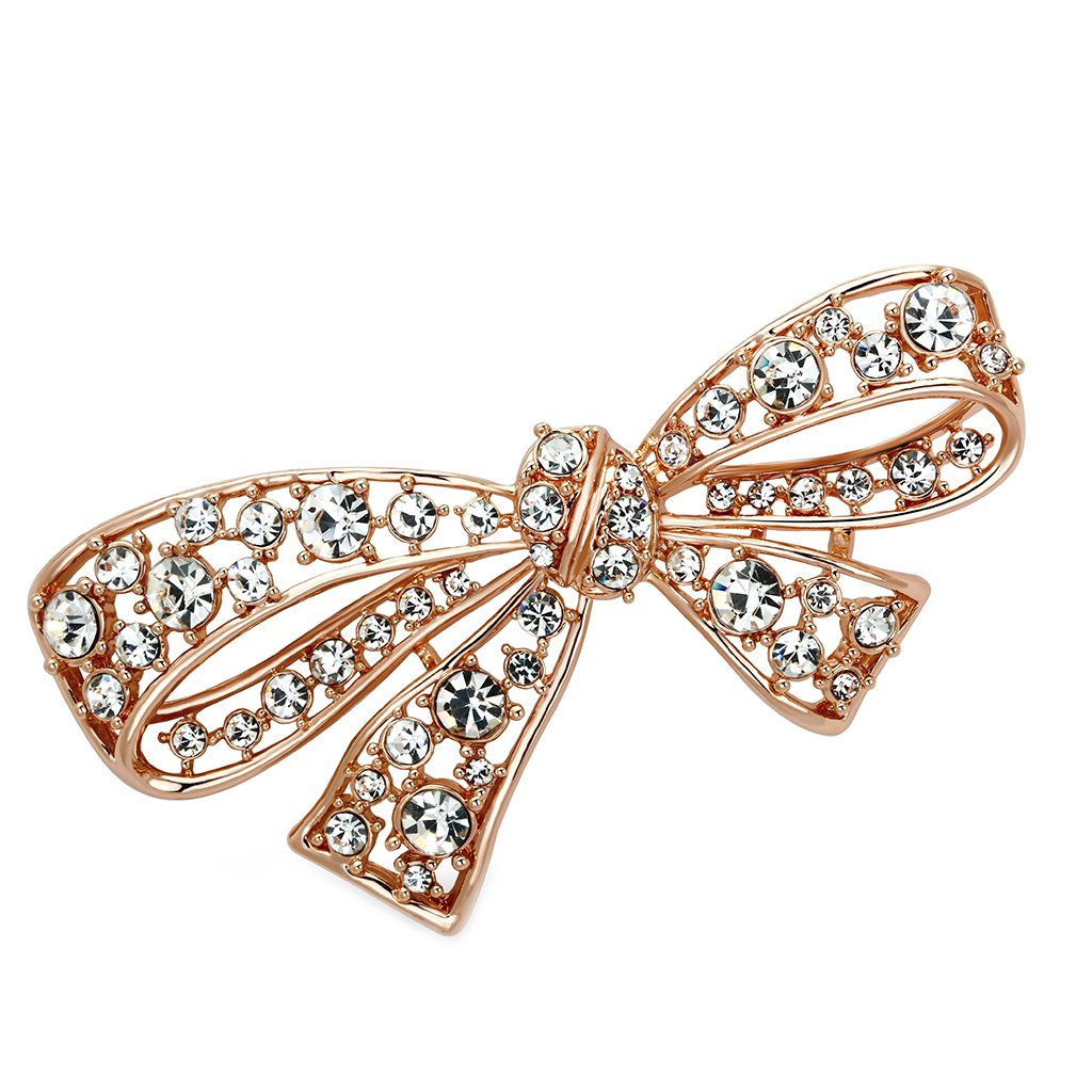 LO2883 Flash Rose Gold White Metal Brooch featuring a clear top-grade crystal centerpiece, elegantly designed for versatile wear.