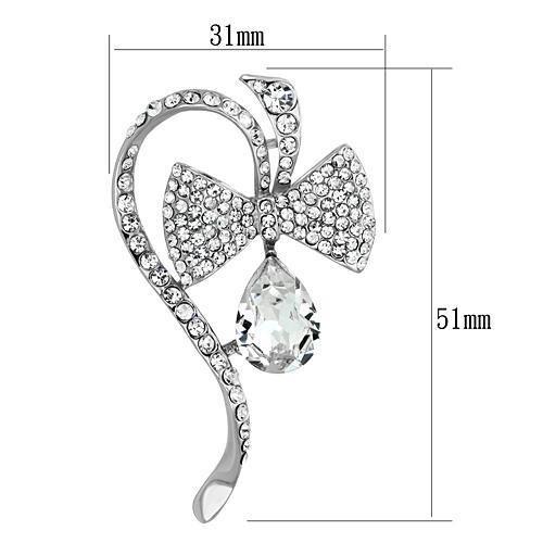 LO2831 Imitation Rhodium White Metal Brooch featuring a clear synthetic glass stone, elegantly designed for versatile styling.
