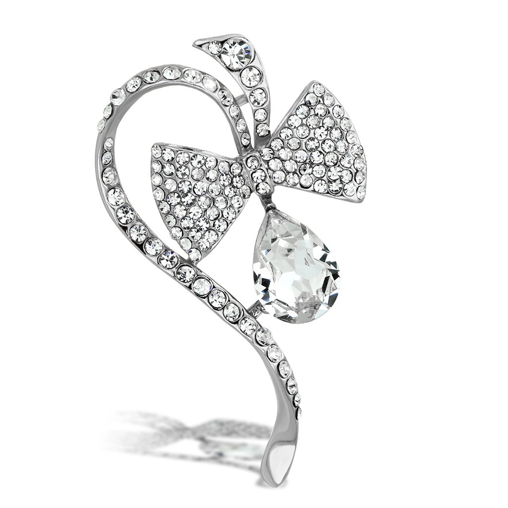 LO2832 Flash Rose Gold White Metal Brooch featuring a clear synthetic glass stone, elegantly designed for versatile wear.