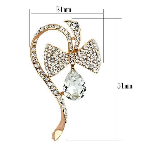 LO2832 Flash Rose Gold White Metal Brooch featuring a clear synthetic glass stone, elegantly designed for versatile wear.