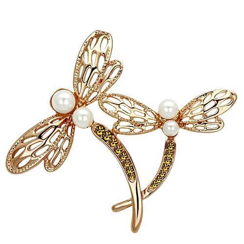 LO2837 Flash Rose Gold White Metal Brooch featuring a synthetic pearl at the center, showcasing elegance and style.