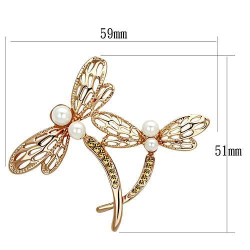 LO2837 Flash Rose Gold White Metal Brooch featuring a synthetic pearl at the center, showcasing elegance and style.