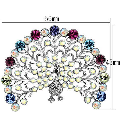 LO2848 Imitation Rhodium White Metal Brooch adorned with multi-color top grade crystals, showcasing elegance and craftsmanship.