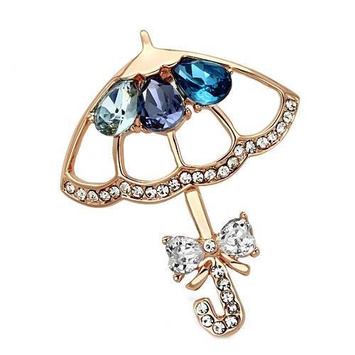 LO2855 Flash Rose Gold White Metal Brooch featuring a multi-color synthetic glass bead, elegantly designed for stylish accessorizing.