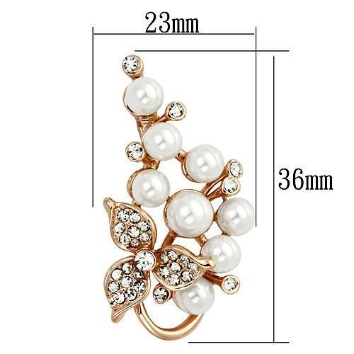 LO2853 Flash Rose Gold White Metal Brooch featuring a white synthetic pearl, elegantly designed for versatile styling.