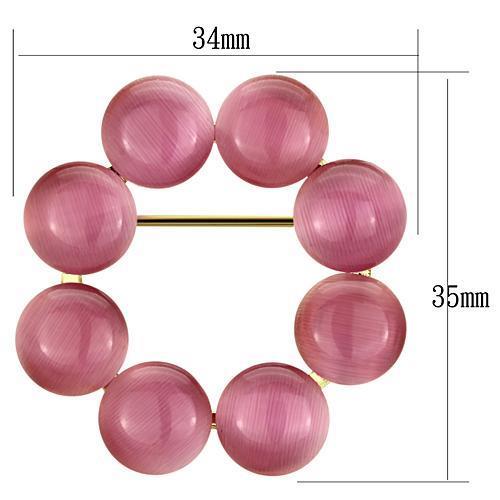 LO2886 Flash Gold White Metal Brooch featuring a synthetic Cat Eye stone in rose color, elegantly designed for fashion enthusiasts.