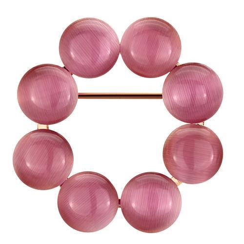 LO2887 Flash Rose Gold White Metal Brooch featuring a synthetic cat eye stone in rose color, elegantly designed for stylish accessorizing.