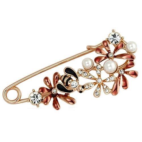 LO2879 Flash Rose Gold White Metal Brooch featuring a synthetic pearl, showcasing its elegant design and luxurious finish.