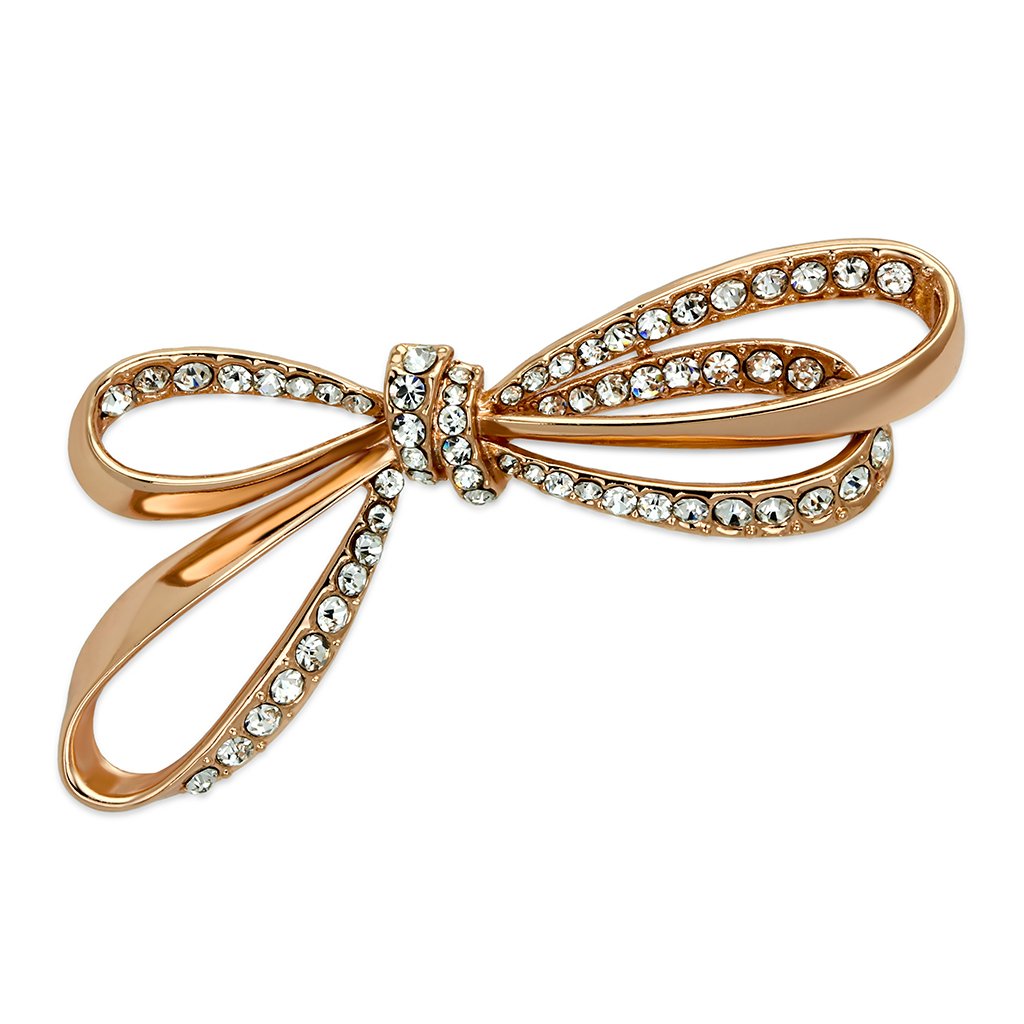 LO2891 Flash Rose Gold White Metal Brooch featuring a top-grade clear crystal centerpiece, elegantly designed for versatile styling.