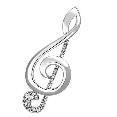 LO2892 Imitation Rhodium White Metal Brooch featuring a clear top grade crystal centerpiece, elegantly designed for versatile styling.