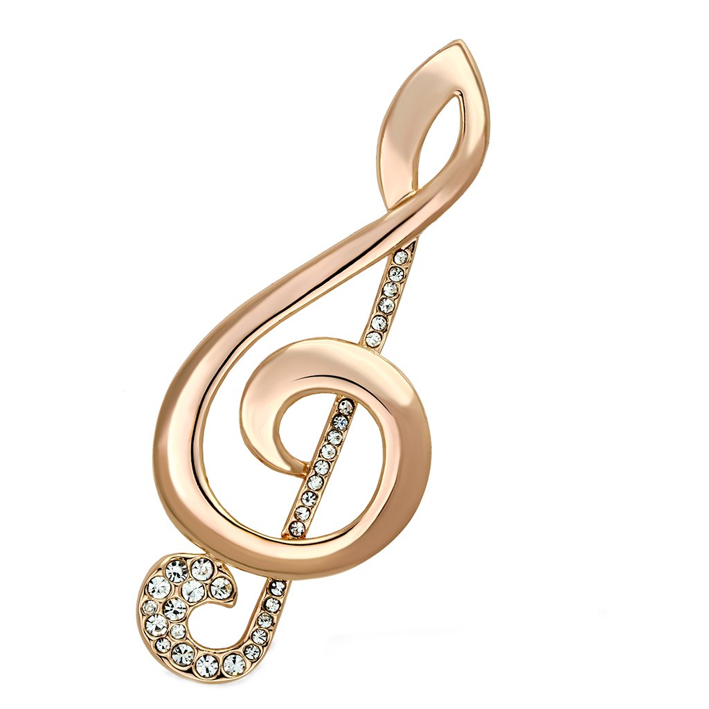 LO2893 Flash Rose Gold White Metal Brooch featuring top-grade clear crystal, showcasing elegance and sophistication.