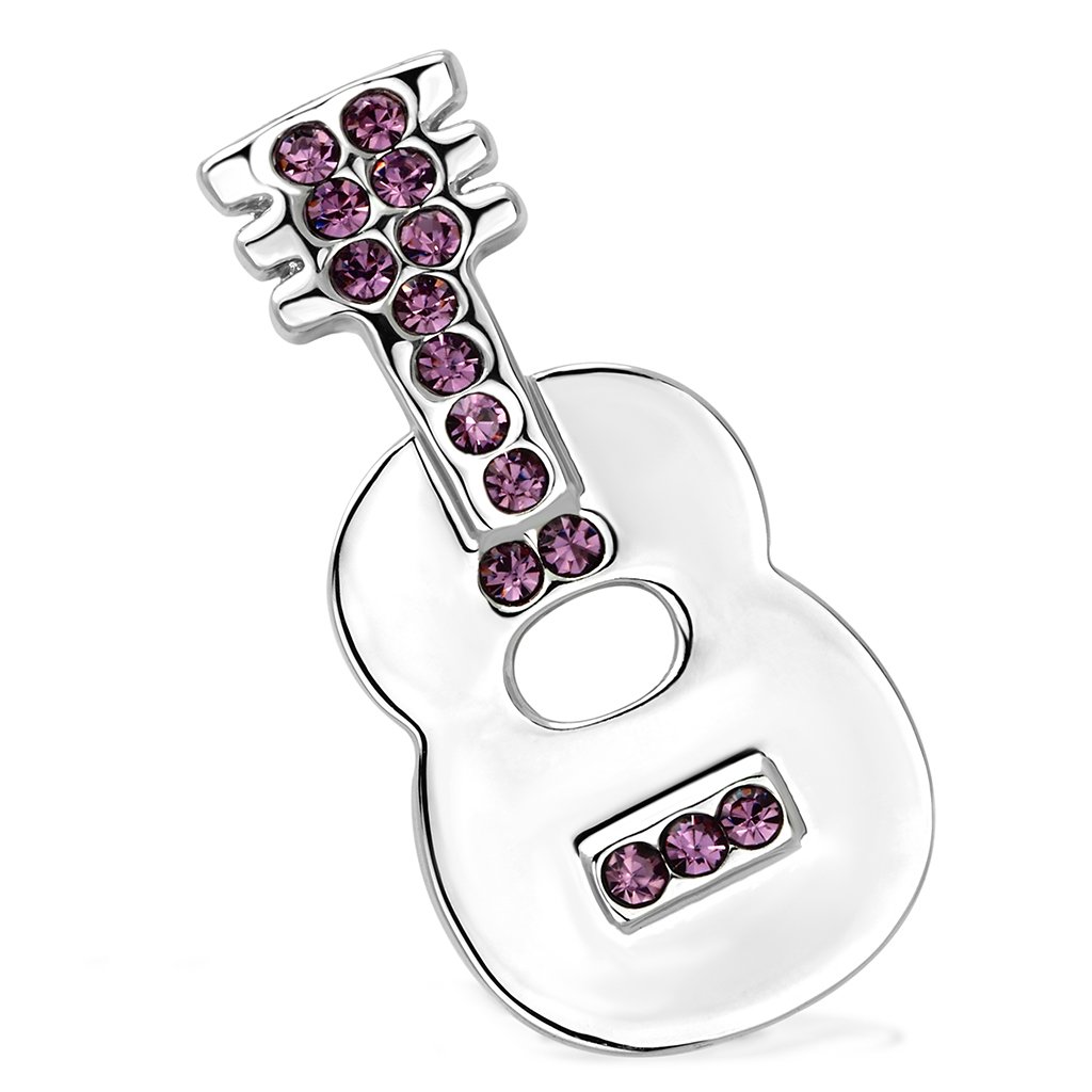 LO2894 Imitation Rhodium White Metal Brooch featuring a light amethyst top-grade crystal, elegantly designed for versatile wear.