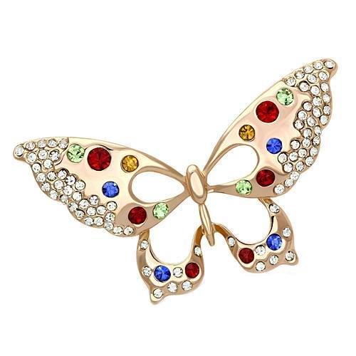 LO2907 Flash Rose Gold White Metal Brooch featuring top-grade multi-color crystals, elegantly designed for a luxurious look.