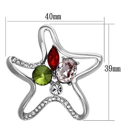 LO2912 Imitation Rhodium White Metal Brooch featuring multi-color synthetic acrylic stones, elegantly designed for stylish accessorizing.