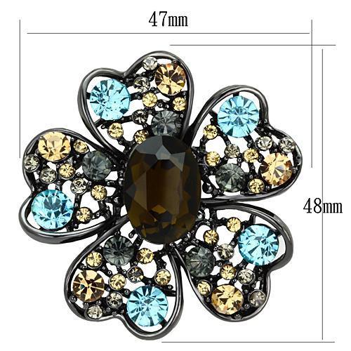 LO2926 Ruthenium White Metal Brooch featuring a brown synthetic glass center stone, elegantly designed for stylish accessorizing.