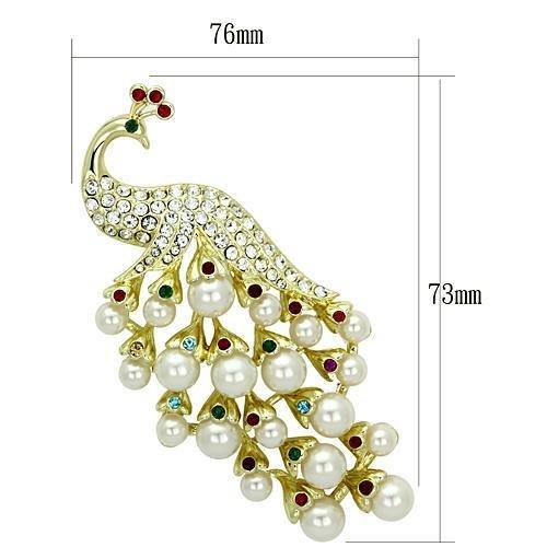 LO2933 Flash Gold White Metal Brooch featuring a synthetic white pearl, elegantly designed for versatile styling.
