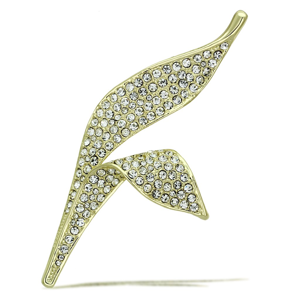LO2935 Flash Gold White Metal Brooch featuring a clear top grade crystal, elegantly designed for versatile fashion use.