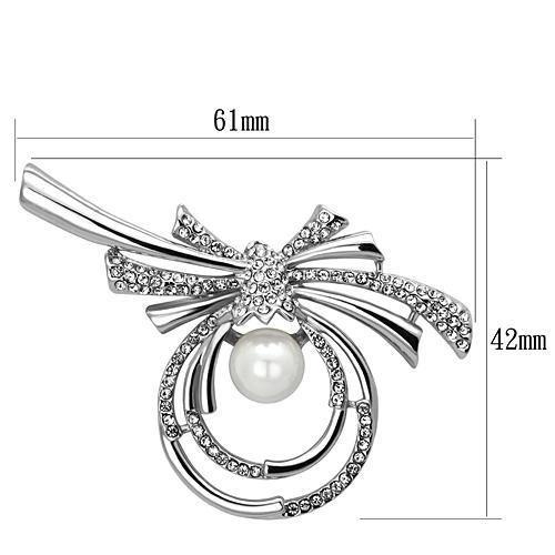 LO2938 Imitation Rhodium White Metal Brooch featuring a synthetic pearl, showcasing its elegant design and shiny finish.