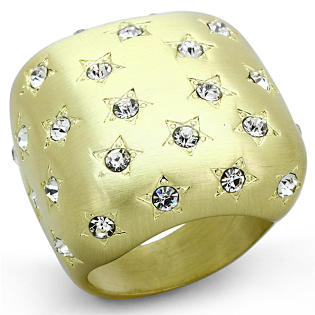 LO3037 Gold & Brush Brass Ring featuring a clear top-grade crystal, showcasing its elegant design and luxurious finish.