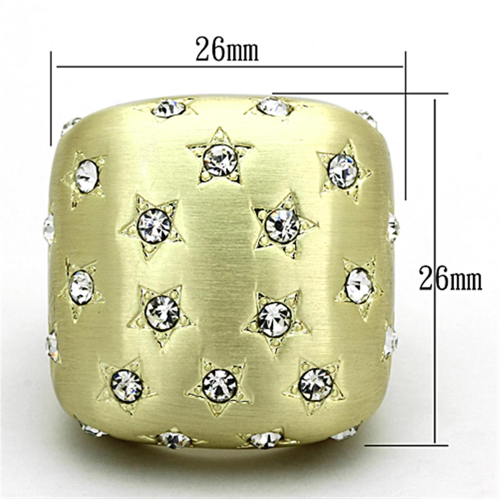 LO3037 Gold & Brush Brass Ring featuring a clear top-grade crystal, showcasing its elegant design and luxurious finish.