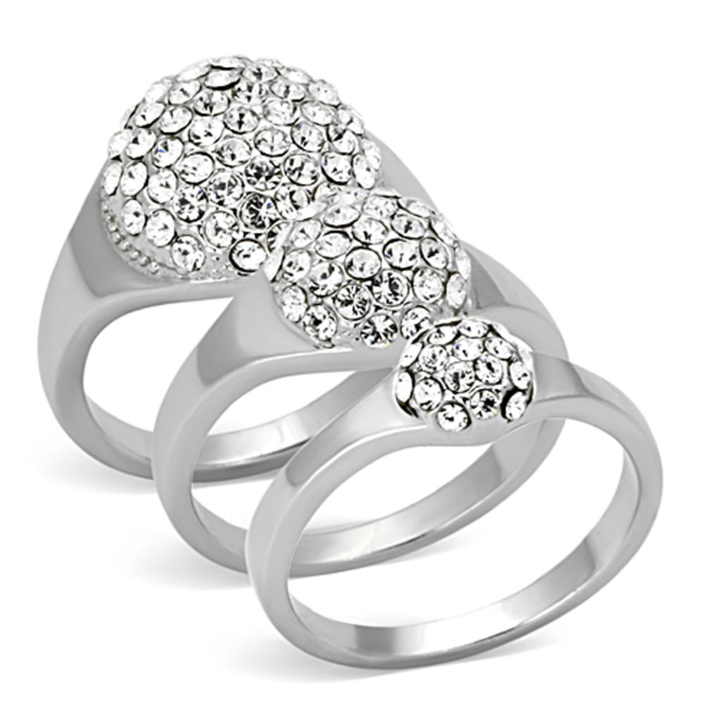 LO3055 Rhodium Brass Ring featuring a clear top grade crystal, showcasing its elegant design and luxurious finish.