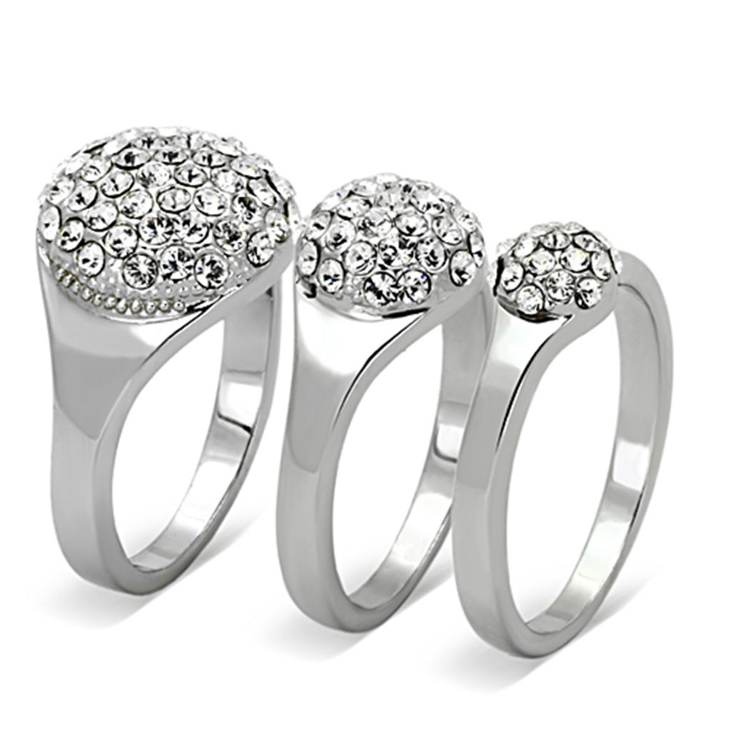 LO3055 Rhodium Brass Ring featuring a clear top grade crystal, showcasing its elegant design and luxurious finish.