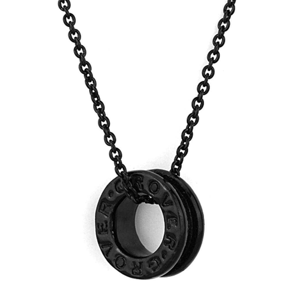 LO3088 TIN Cobalt Black Brass Chain Pendant, featuring a sleek design without a center stone, perfect for any occasion.
