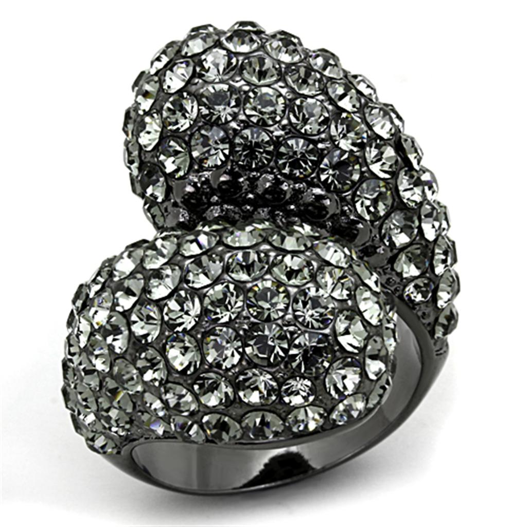 LO3172 TIN Cobalt Black Brass Ring featuring a top-grade black diamond crystal, showcasing a modern and elegant design.
