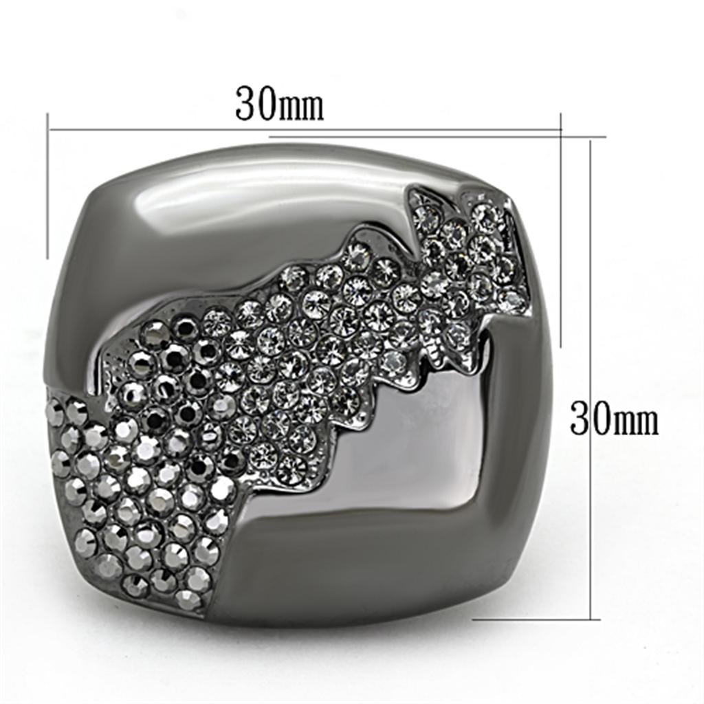 LO3174 TIN Cobalt Black Brass Ring featuring a black diamond crystal, showcasing its elegant design and modern finish.