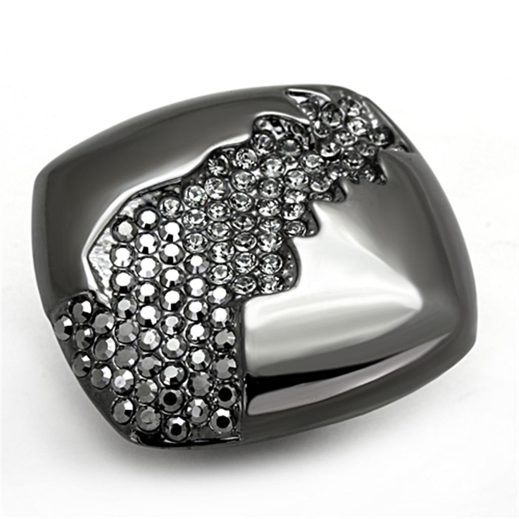 LO3174 TIN Cobalt Black Brass Ring featuring a black diamond crystal, showcasing its elegant design and modern finish.
