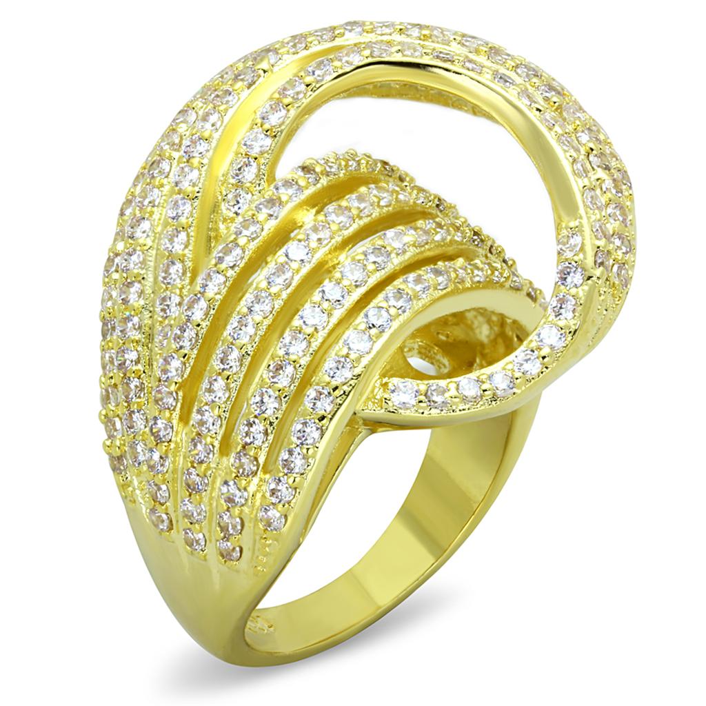 LO3222 Gold Brass Ring featuring a clear AAA Grade CZ stone, elegantly designed for stylish wear.
