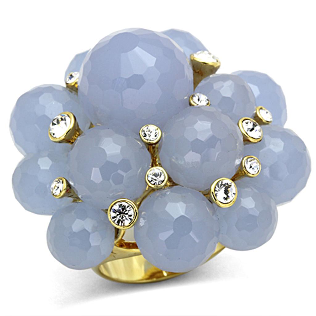 LO3214 Gold Brass Ring featuring a gray synthetic glass stone, elegantly designed for modern style.