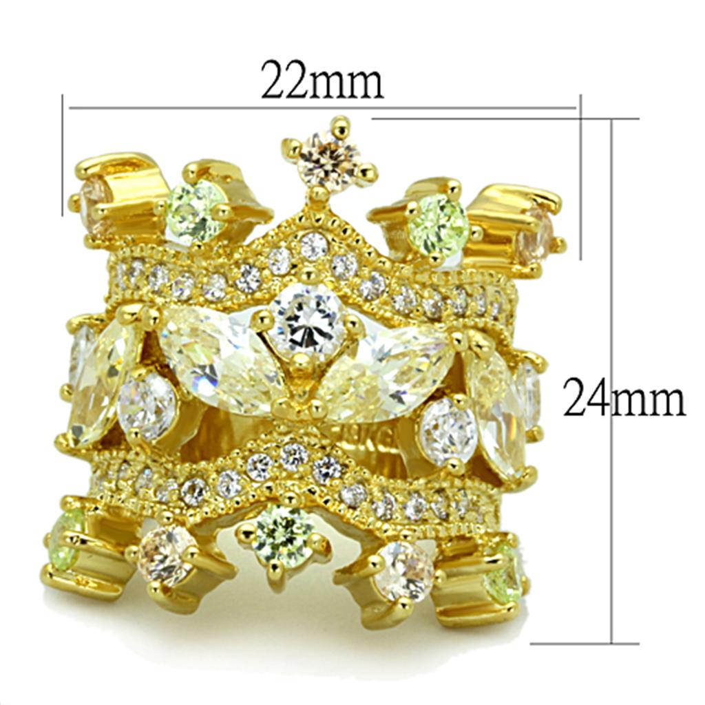 LO3247 Gold Brass Ring featuring a clear AAA Grade CZ stone, showcasing its elegant design and luxurious gold finish.