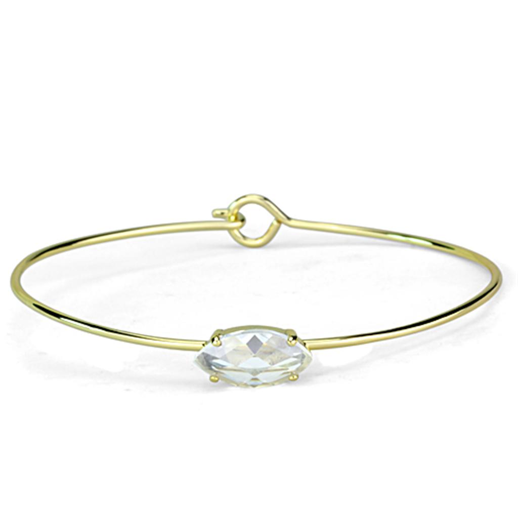 LO3260 Gold Brass Bangle featuring a clear AAA Grade CZ stone, showcasing its elegant design and luxurious finish.