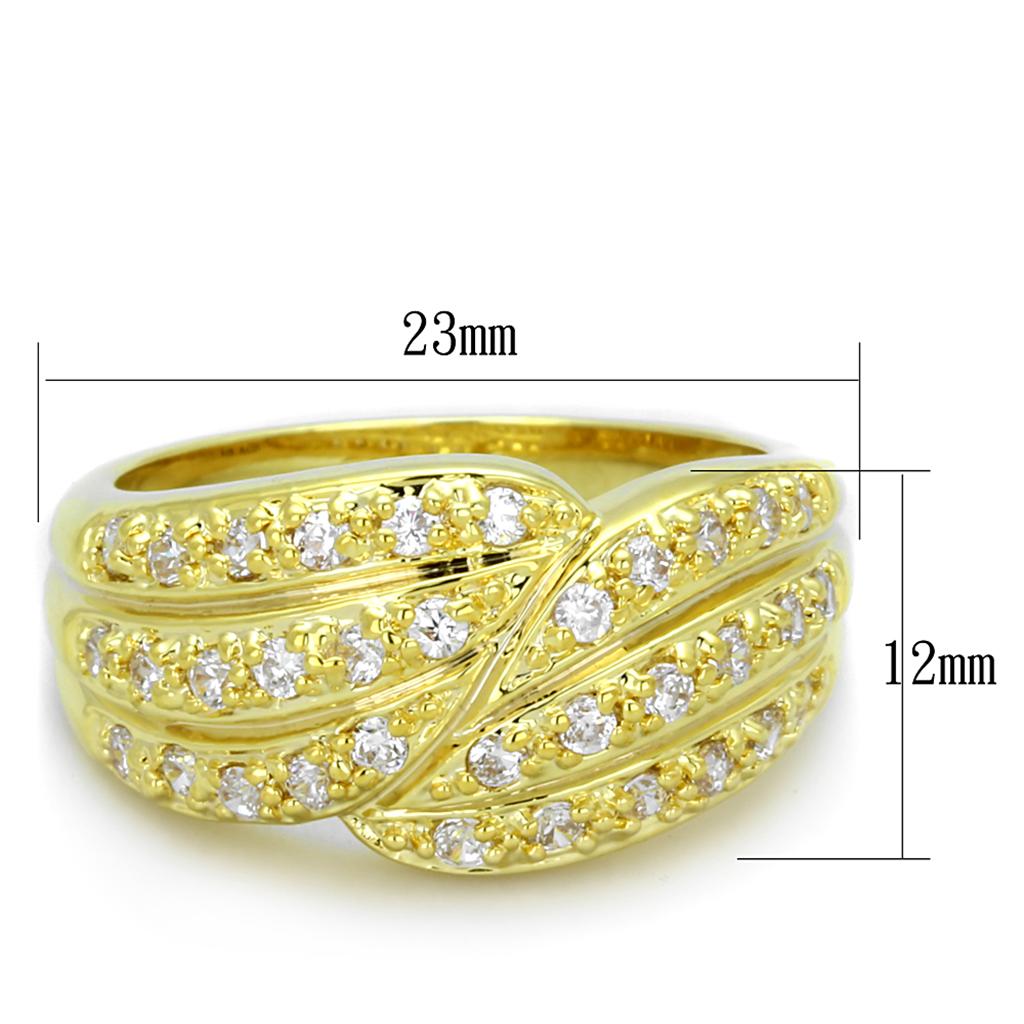 LO3402 Gold Brass Ring featuring a clear AAA Grade CZ stone, showcasing its elegant design and luxurious gold finish.