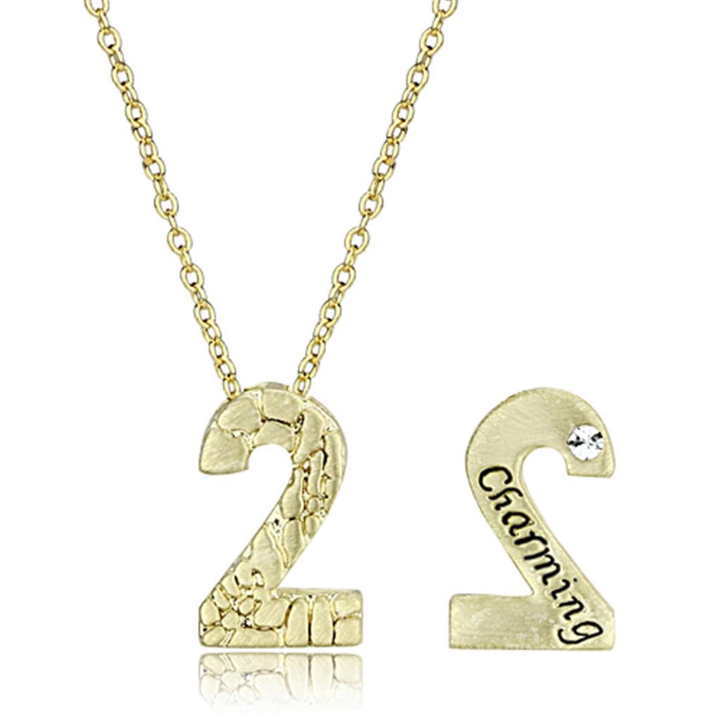 LO3461 Flash Gold Brass Chain Pendant featuring a clear top-grade crystal centerpiece, elegantly designed for versatile styling.