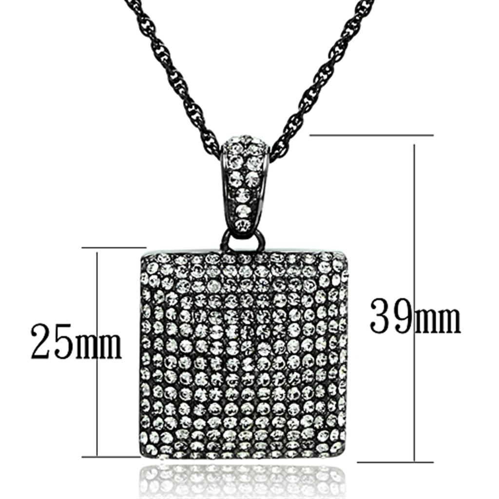LO3471 TIN Cobalt Black Brass Chain Pendant featuring a Top Grade Crystal resembling a Black Diamond, elegantly designed for stylish wear.