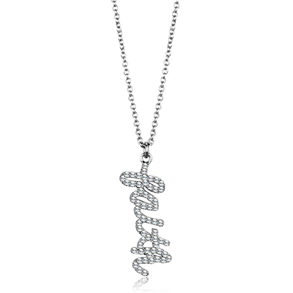 LO3488 Rhodium Brass Chain Pendant featuring a clear top-grade crystal, showcasing its elegant design and luxurious finish.