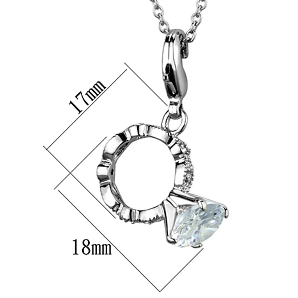 LO3490 Rhodium Brass Pendant featuring a clear AAA Grade CZ stone, elegantly designed for versatile wear.