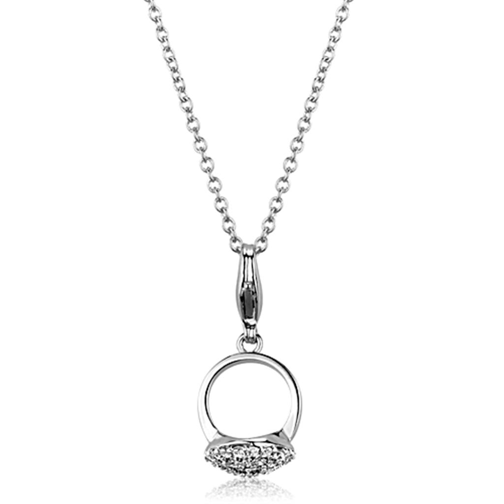 LO3492 Rhodium Brass Pendant featuring a clear AAA Grade CZ stone, elegantly designed for versatile wear.