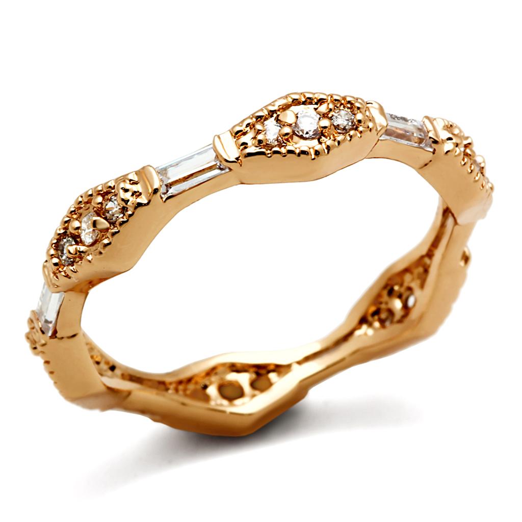LO3553 Rose Gold Brass Ring featuring AAA Grade Clear CZ, showcasing its elegant design and sparkling center stone.