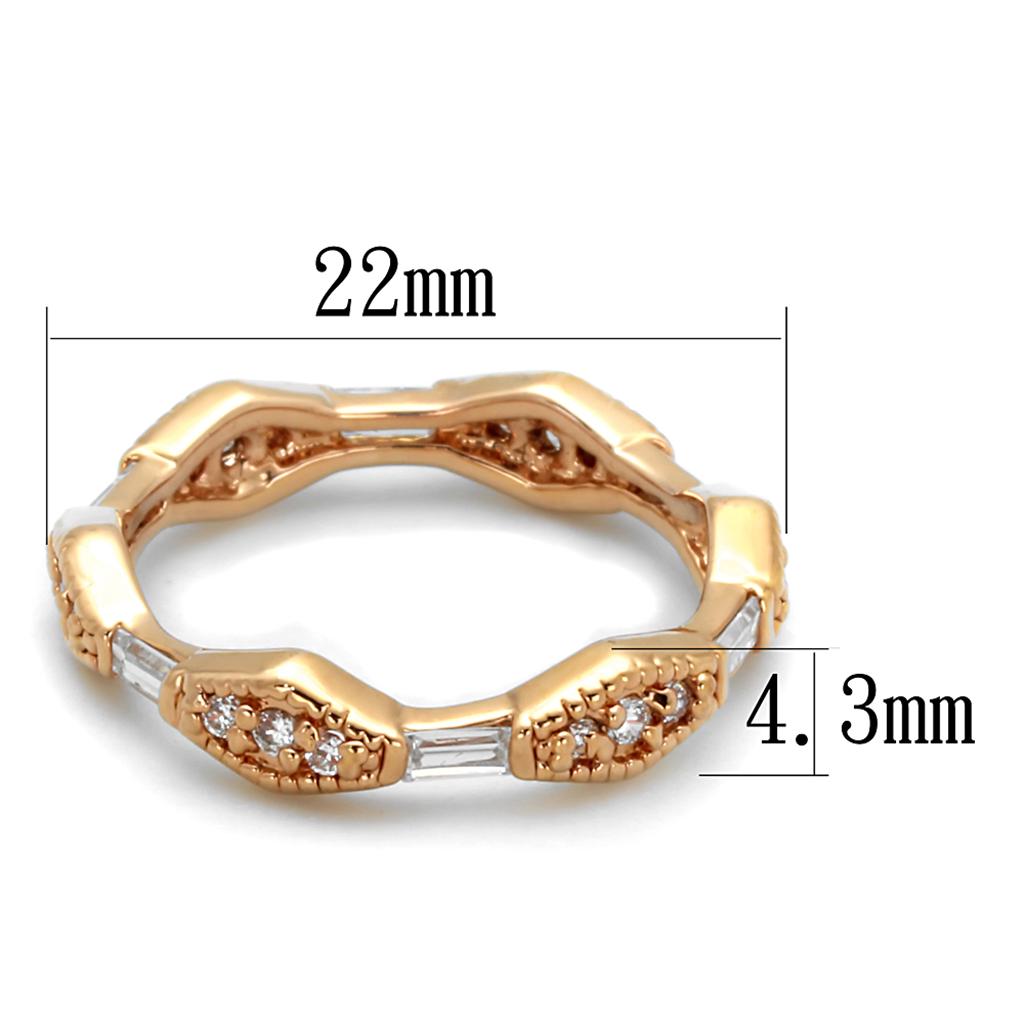 LO3553 Rose Gold Brass Ring featuring AAA Grade Clear CZ, showcasing its elegant design and sparkling center stone.